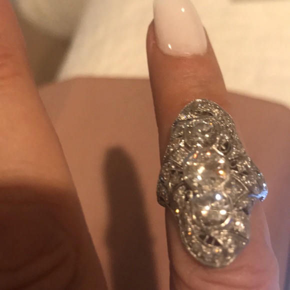 💥HP💥ANTIQUE PLATINUM DIAMOND RING EDWARDIAN - Picture 5 of 8